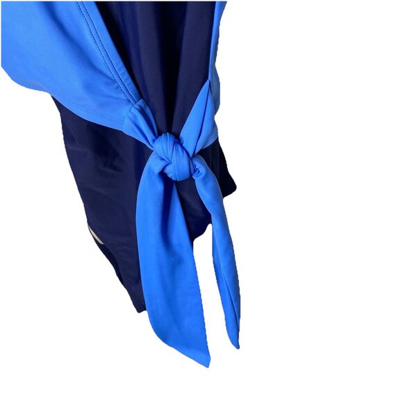 Kona Sol Wrap Tie Colorblock One Piece Swimsuit Navy Blue Light Blue Sz S New - Picture 2 of 8